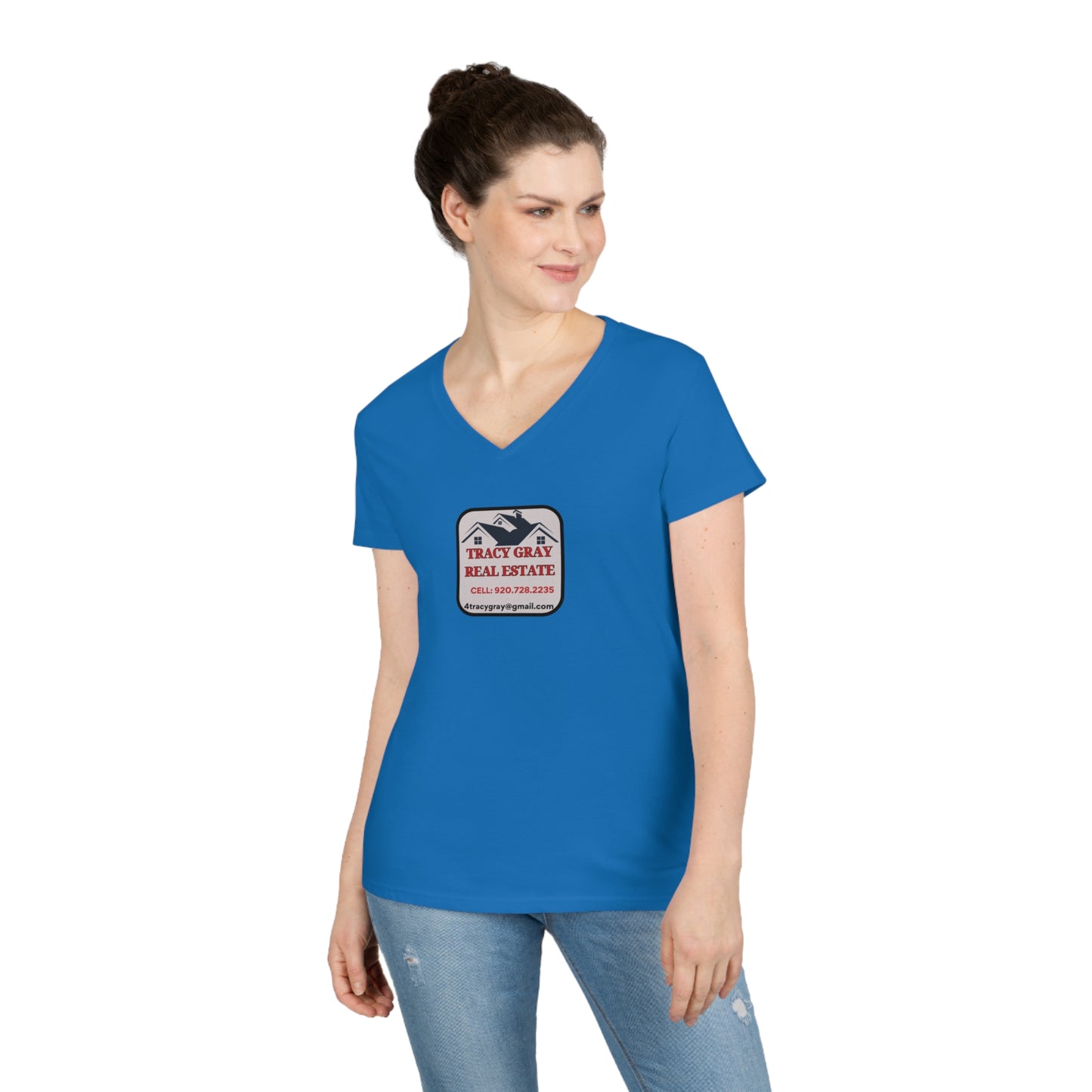 TG Realty - Ladies' V-Neck T-Shirt - LOW V LG LOGO