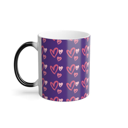 Hearts Color Morphing Mug, 11oz - Purple