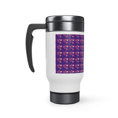 Full Heart Stainless Steel Travel Mug with Handle, 14oz - Purple