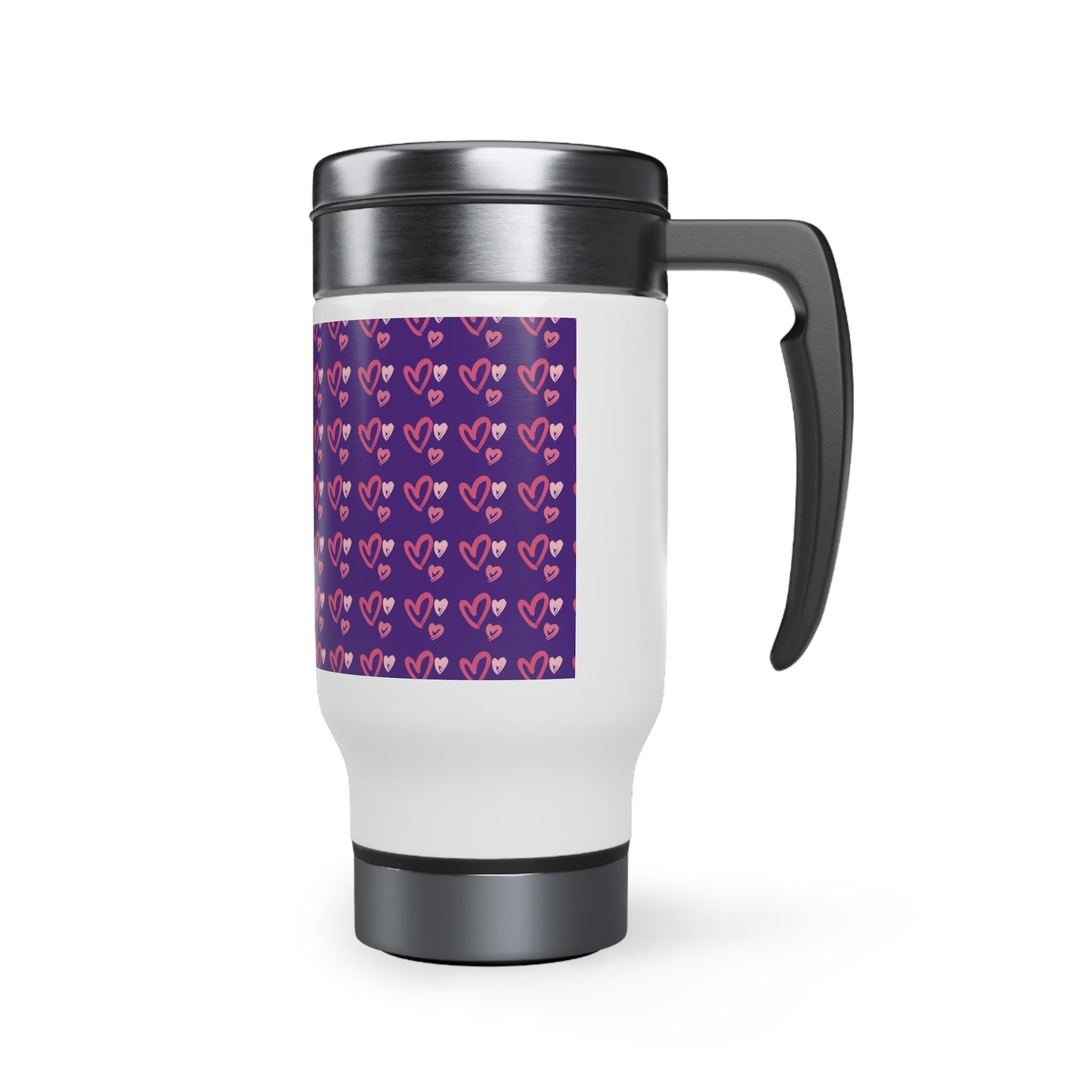 Full Heart Stainless Steel Travel Mug with Handle, 14oz - Purple