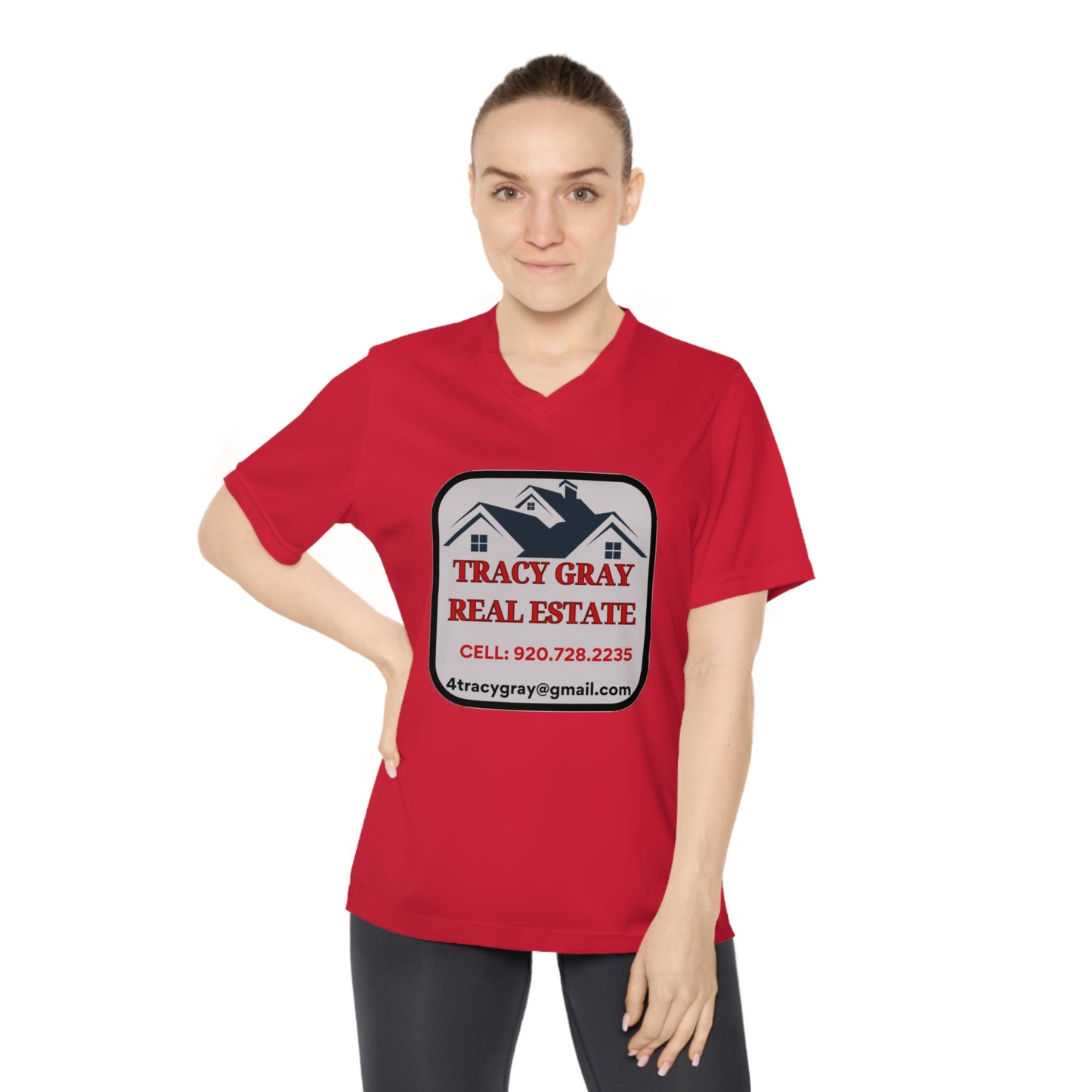 TG REALTY - Women's Performance V-Neck T-Shirt LARGE LOGO