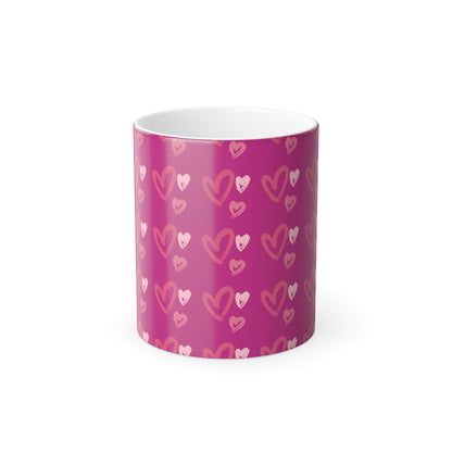 Hearts Color Morphing Mug, 11oz - Pink