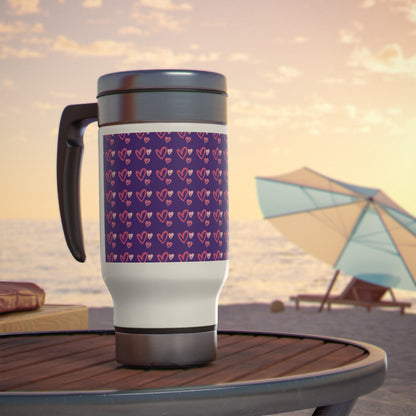 Full Heart Stainless Steel Travel Mug with Handle, 14oz - Purple