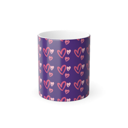 Hearts Color Morphing Mug, 11oz - Purple