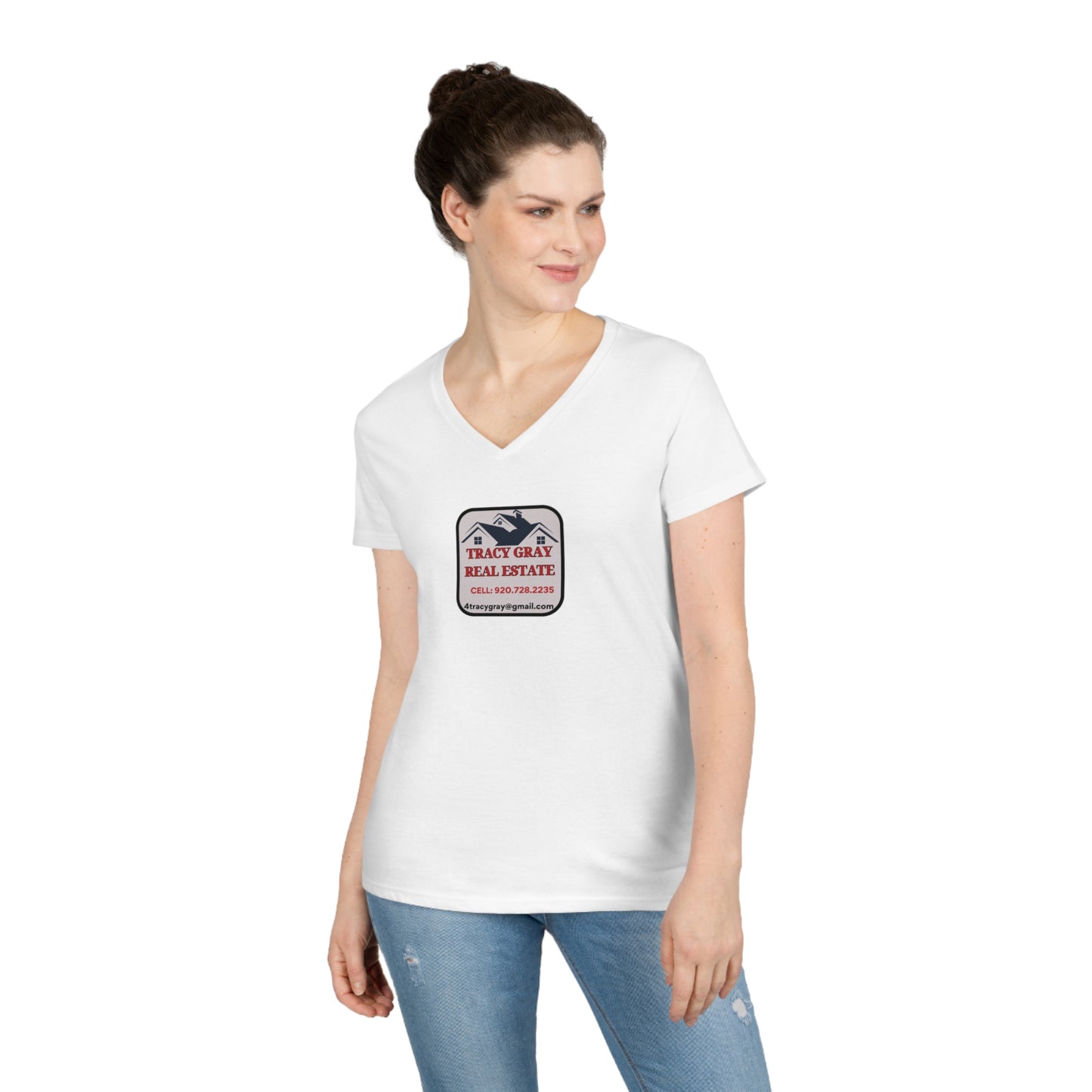 TG Realty - Ladies' V-Neck T-Shirt - LOW V LG LOGO