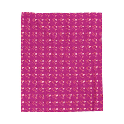 Velveteen Plush Blanket - Hearts Pink