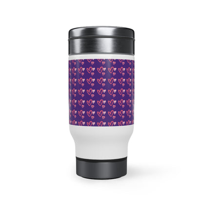 Full Heart Stainless Steel Travel Mug with Handle, 14oz - Purple