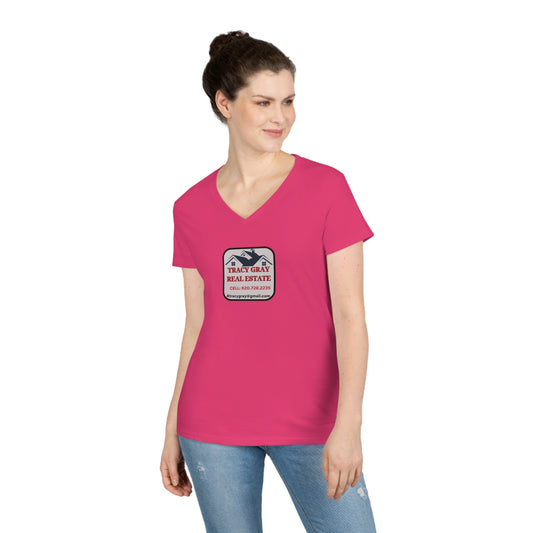 TG Realty - Ladies' V-Neck T-Shirt - LOW V LG LOGO